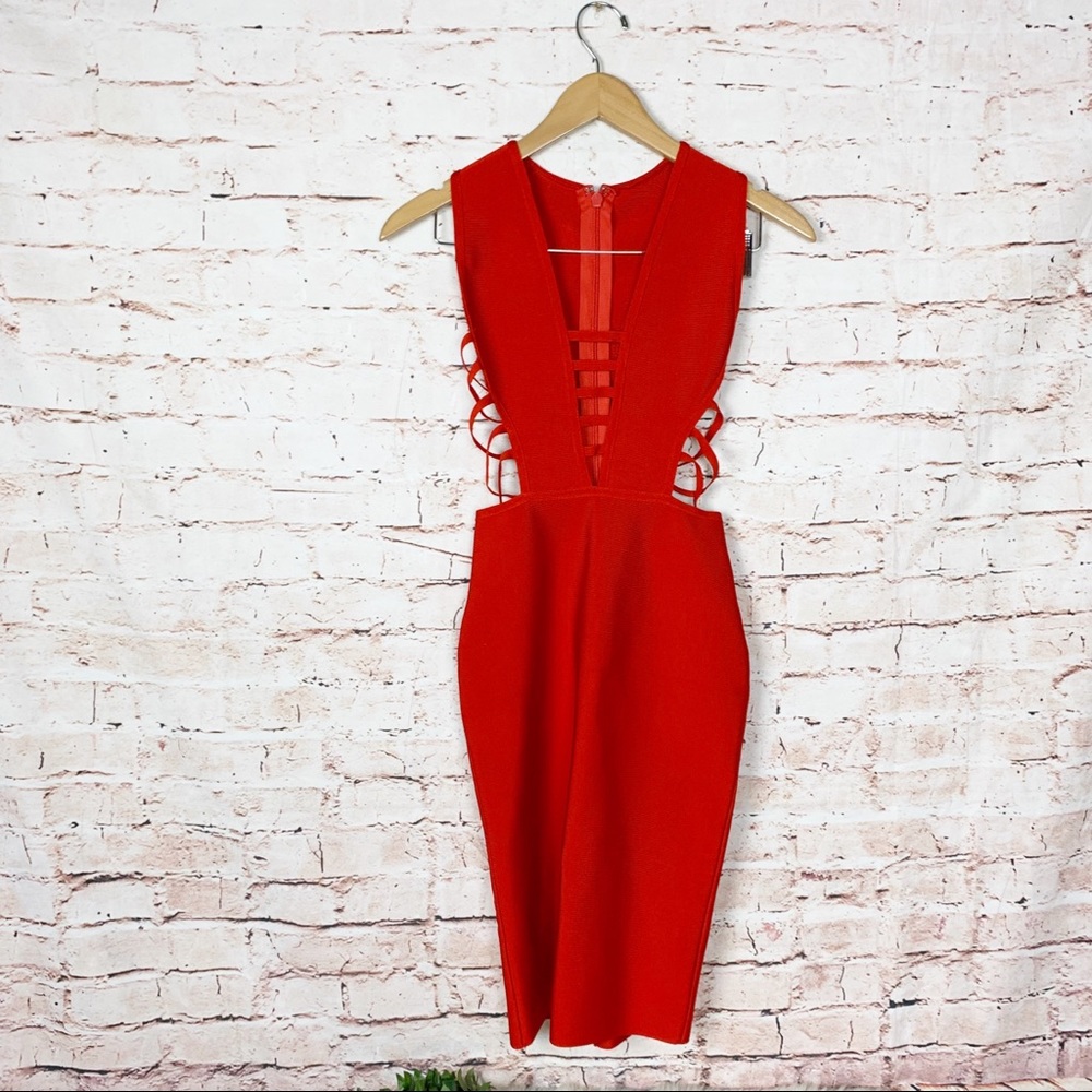 Miss Circle Red Daya Cutout Bandage Dress Small - Picture 3 of 11